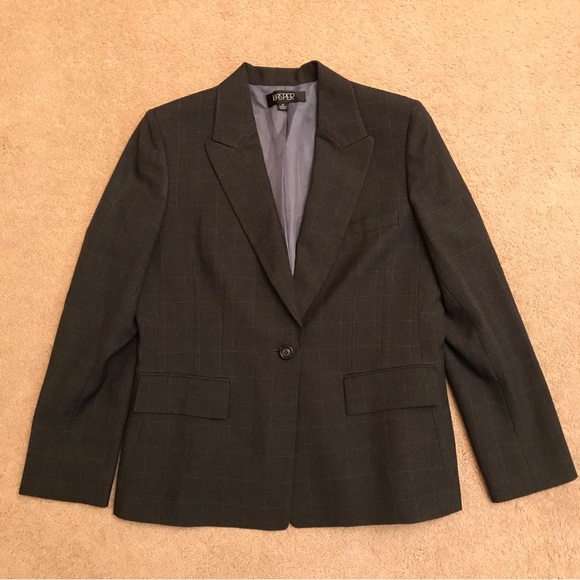 Kasper Jackets & Blazers - Kasper Womens Dark Grey Blazer Size 12 Large Checker Pinstripe Professional